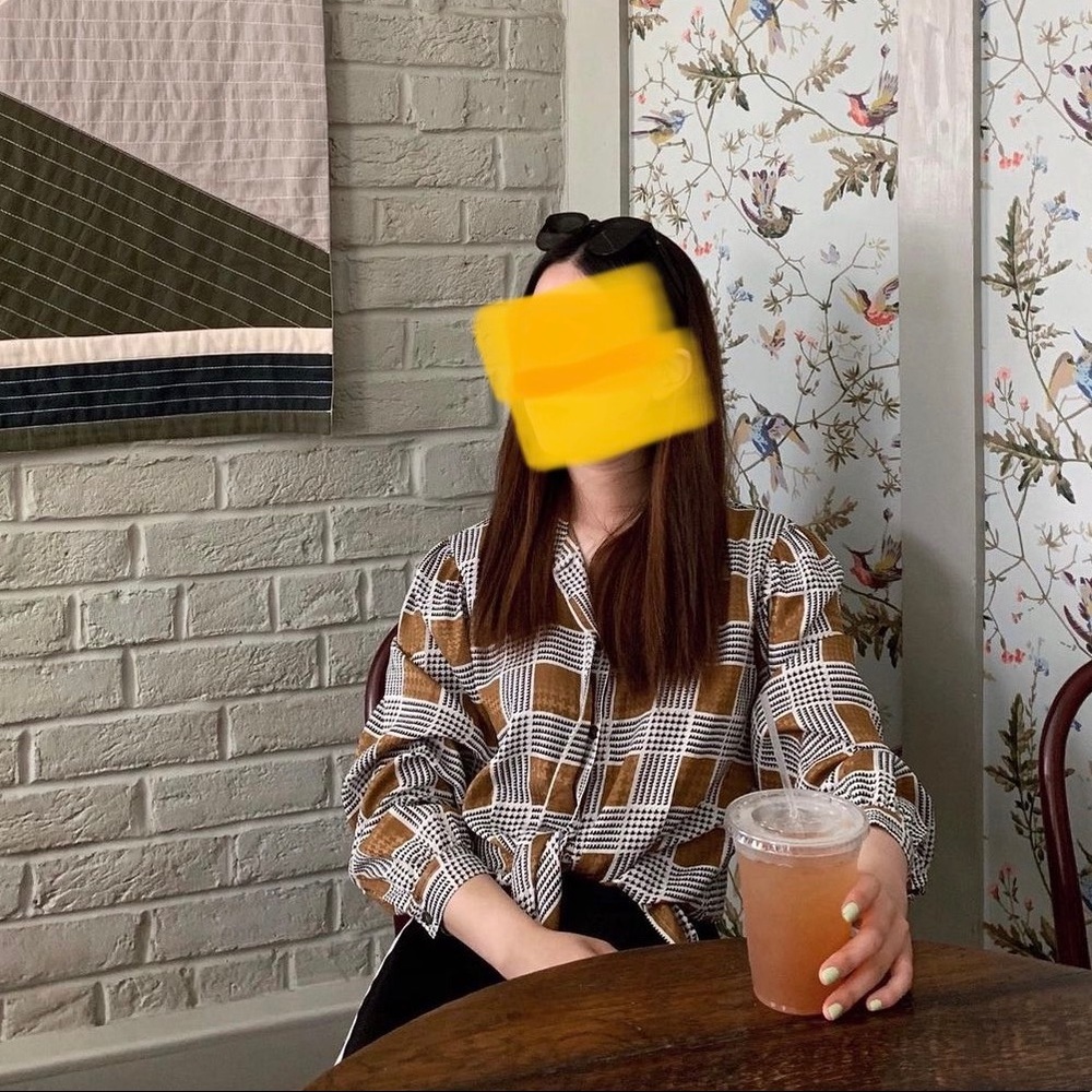 Vintage gold checkered blouse in S